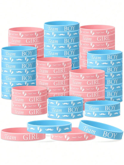 40pcs Gender Reveal Bracelets, Boy Team Silicone Wristbands And Girl Team Silicone Wristbands, Creative Gender Reveal Party Decorations