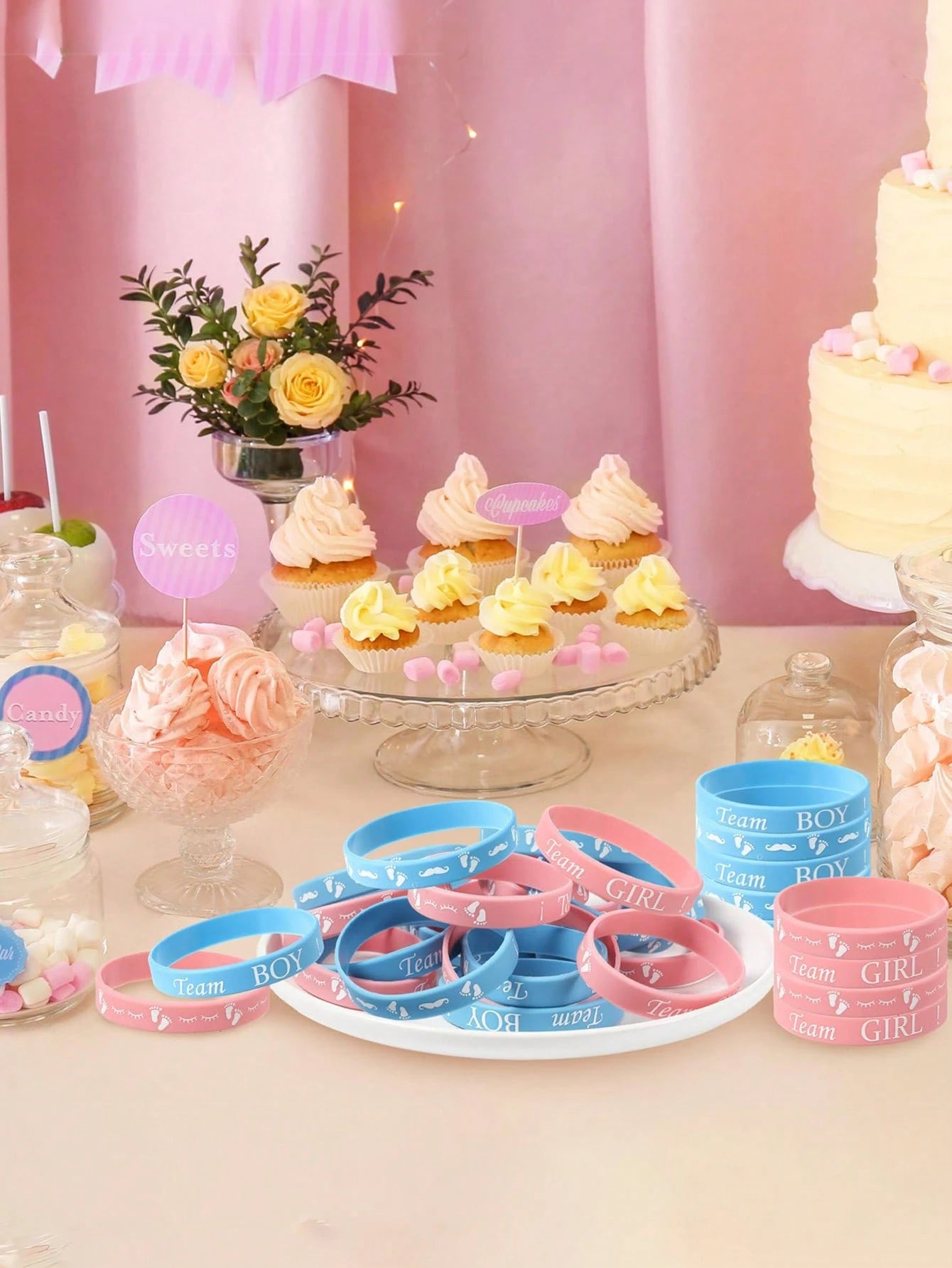 40pcs Gender Reveal Bracelets, Boy Team Silicone Wristbands And Girl Team Silicone Wristbands, Creative Gender Reveal Party Decorations