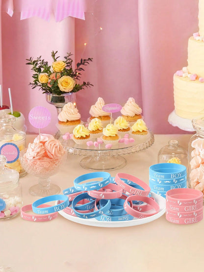 40pcs Gender Reveal Bracelets, Boy Team Silicone Wristbands And Girl Team Silicone Wristbands, Creative Gender Reveal Party Decorations