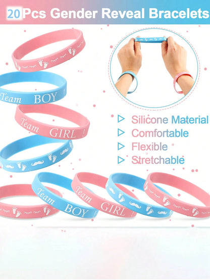 40pcs Gender Reveal Bracelets, Boy Team Silicone Wristbands And Girl Team Silicone Wristbands, Creative Gender Reveal Party Decorations