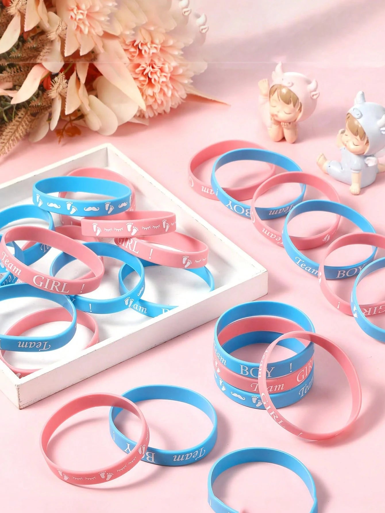 40pcs Gender Reveal Bracelets, Boy Team Silicone Wristbands And Girl Team Silicone Wristbands, Creative Gender Reveal Party Decorations