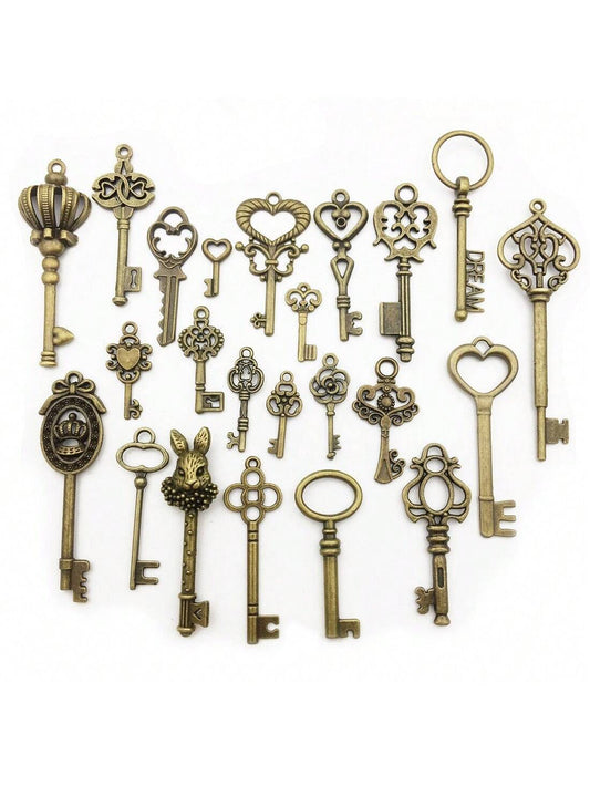 46pcs Vintage Skeleton Keys Set, Filigree Steampunk Keys, Antique Bronze Keys Charms Pendants, For Jewelry Making DIY Necklace Bracelet
