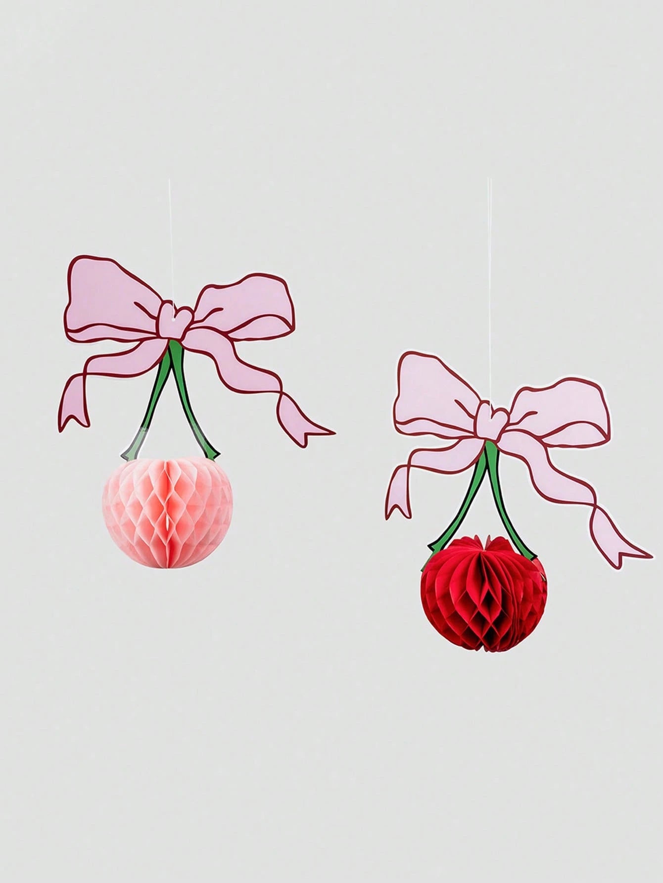 4pcs 3D Cherry Bow Honeycomb Birthday Party Decorations 3D Red Pink Cherry Lantern 12 Inch Large Cherry Centerpiece Table Party Decorations Gifts For Nursery Decoration Baby Shower Wedding Home Baby B