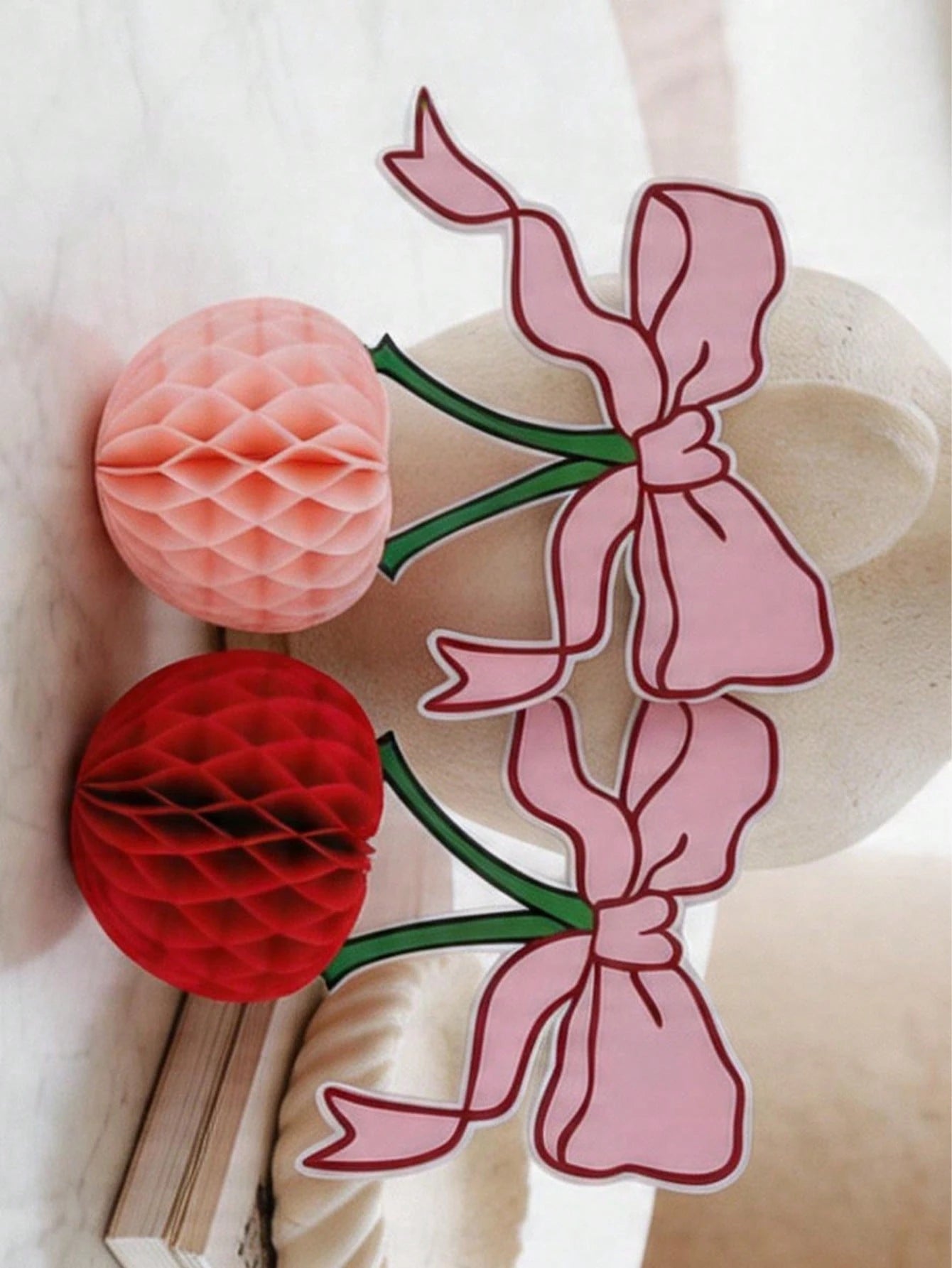 4pcs 3D Cherry Bow Honeycomb Birthday Party Decorations 3D Red Pink Cherry Lantern 12 Inch Large Cherry Centerpiece Table Party Decorations Gifts For Nursery Decoration Baby Shower Wedding Home Baby B