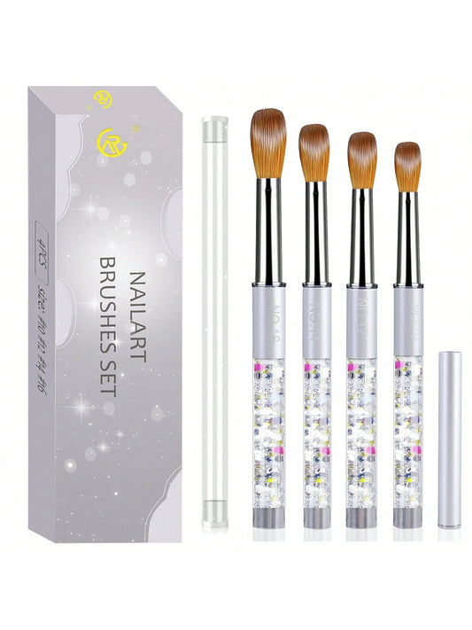 .4Pcs Acrylic Nail Brush Set Acrylic Powder Brush Poly Extension Gel Brush Nail Polish Carving Pen For Women Home Solon Diy Nail Art Brushes Nail Pen,Christmas Gift, Suitable For Beginners And Profess