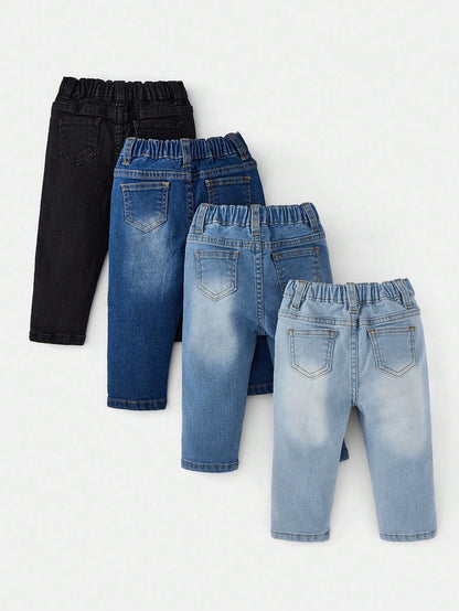 4pcs Baby Boys' Faded Simple Daily Jeans Chic Autumn/Winter