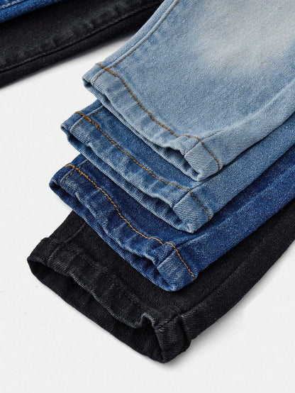 4pcs Baby Boys' Faded Simple Daily Jeans Chic Autumn/Winter