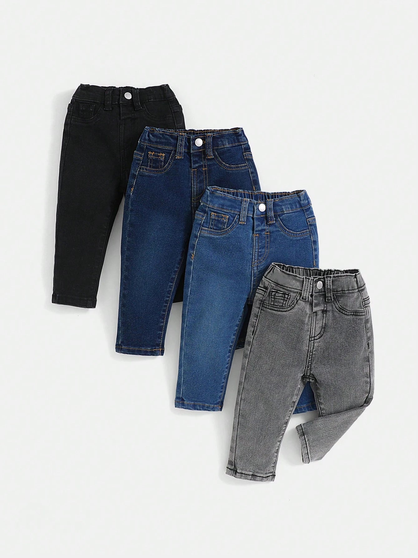 4pcs Baby Boys' Faded Simple Daily Jeans Chic Autumn/Winter