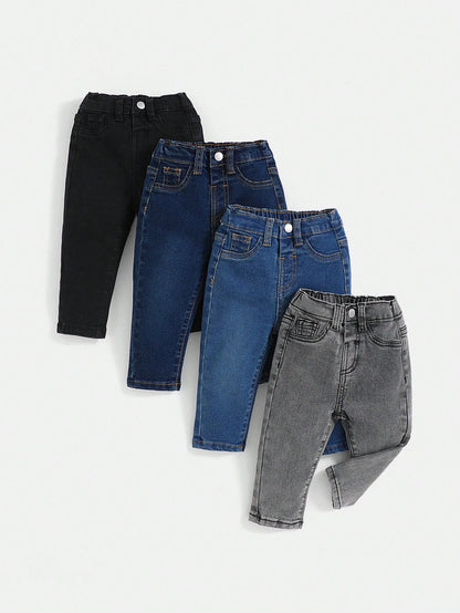 4pcs Baby Boys' Faded Simple Daily Jeans Chic Autumn/Winter