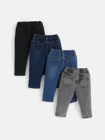 4pcs Baby Boys' Faded Simple Daily Jeans Chic Autumn/Winter