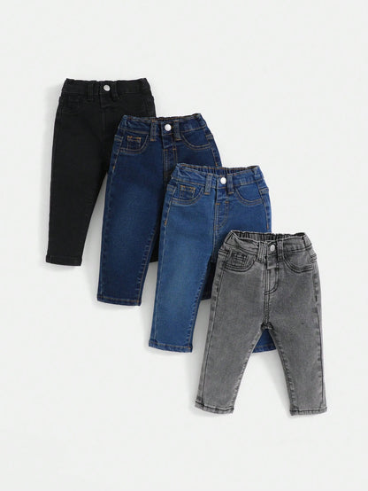 4pcs Baby Boys' Faded Simple Daily Jeans Chic Autumn/Winter