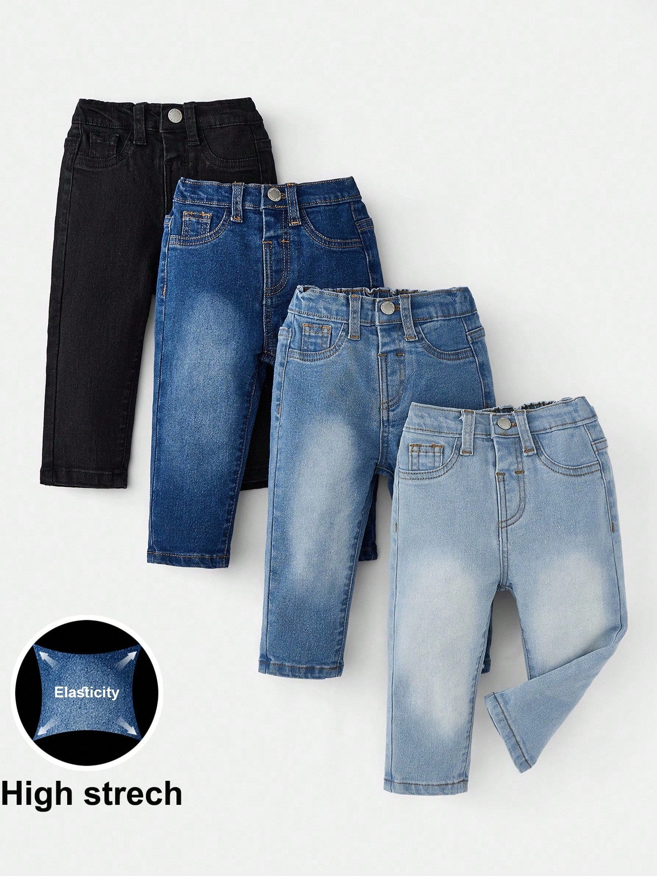 4pcs Baby Boys' Faded Simple Daily Jeans Chic Autumn/Winter