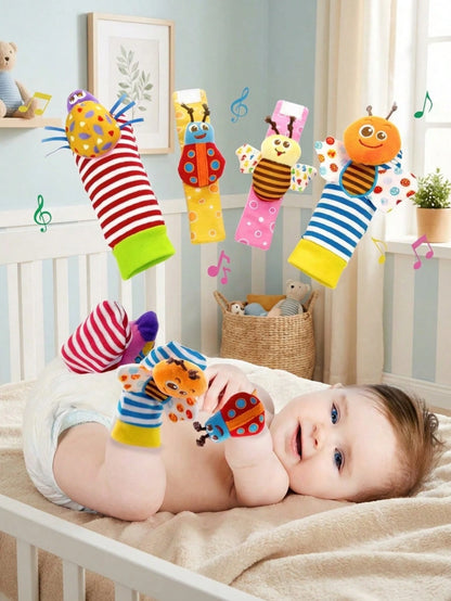 4pcs Baby Rattle Toy Set, Sensory Toys, Toe Exploration Socks Wrist Rattle Bracelet, Suitable For Halloween, Thanksgiving, Christmas, Easter And Other Holiday Gifts