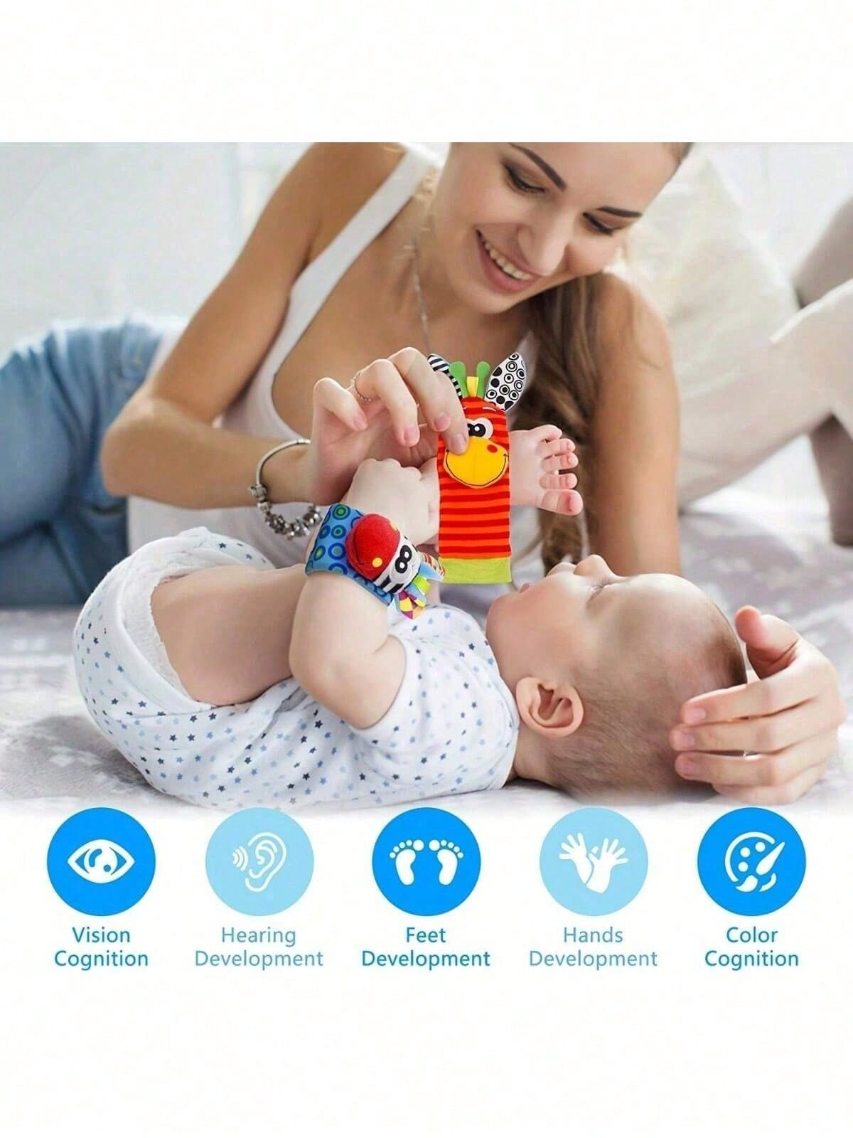 4pcs Baby Rattle Toy Set, Sensory Toys, Toe Exploration Socks Wrist Rattle Bracelet, Suitable For Halloween, Thanksgiving, Christmas, Easter And Other Holiday Gifts
