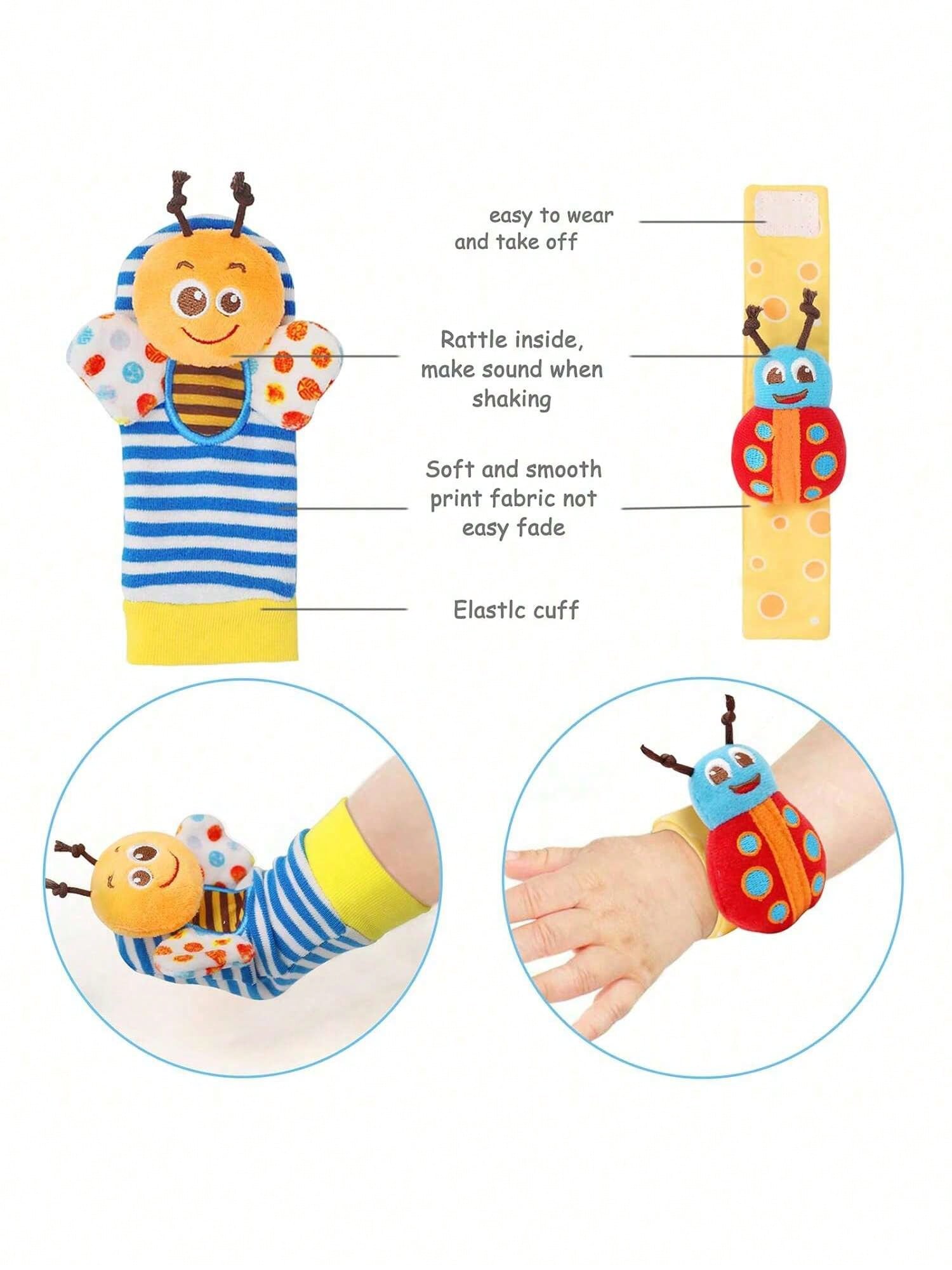 4pcs Baby Rattle Toy Set, Sensory Toys, Toe Exploration Socks Wrist Rattle Bracelet, Suitable For Halloween, Thanksgiving, Christmas, Easter And Other Holiday Gifts