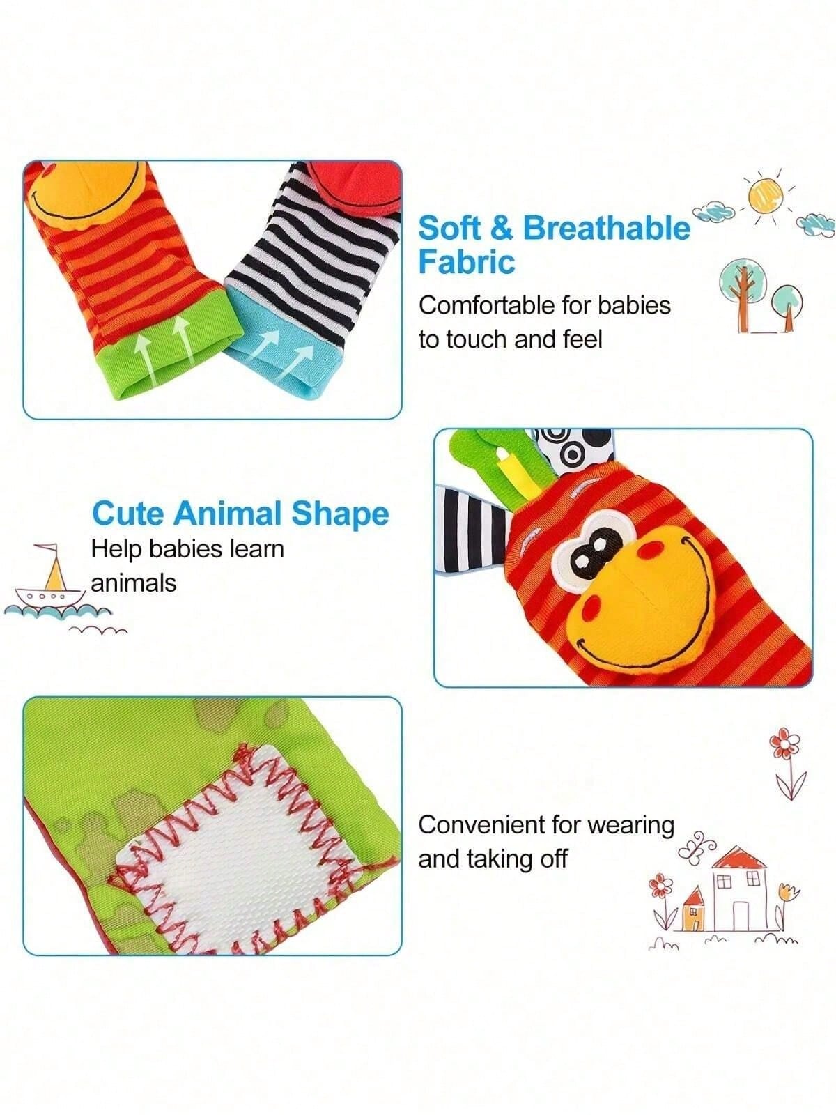 4pcs Baby Rattle Toy Set, Sensory Toys, Toe Exploration Socks Wrist Rattle Bracelet, Suitable For Halloween, Thanksgiving, Christmas, Easter And Other Holiday Gifts
