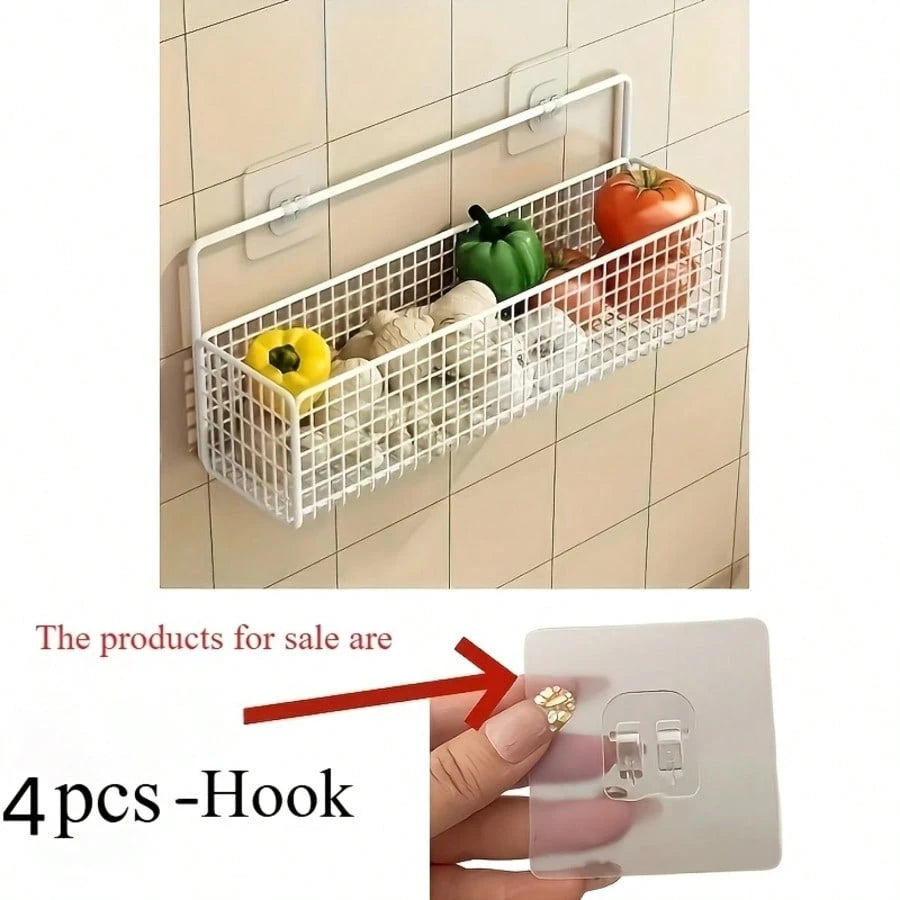 4pcs Bathroom Storage Rack Accessories- Hook Accessories, No-Drill Large Capacity Metal Rack, Kitchen Spice Rack, Suitable For Kitchen, Bathroom, Vanity, Multi-Function Hooks