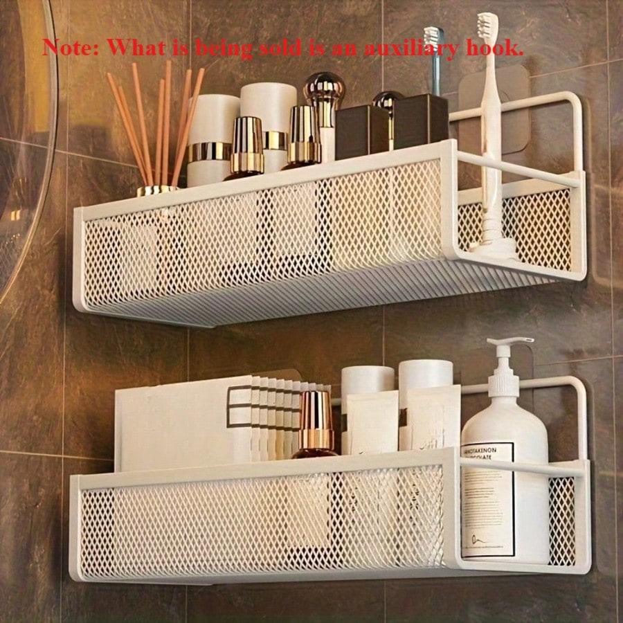 4pcs Bathroom Storage Rack Accessories- Hook Accessories, No-Drill Large Capacity Metal Rack, Kitchen Spice Rack, Suitable For Kitchen, Bathroom, Vanity, Multi-Function Hooks