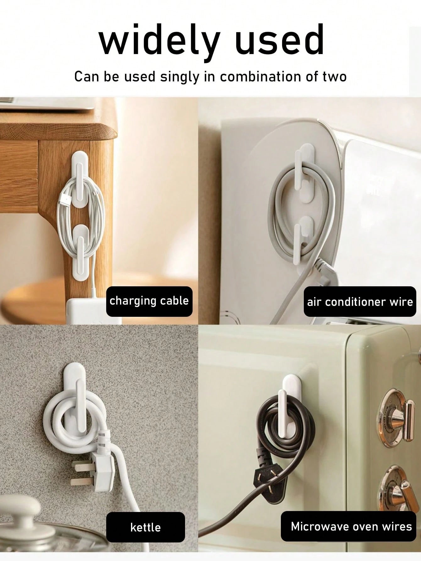 4pcs Cable Winder Organizer Clips, Home & Kitchen Appliance Cord Tidy Holder, Power Cord Wrap Clips With Hooks Cable Organizer