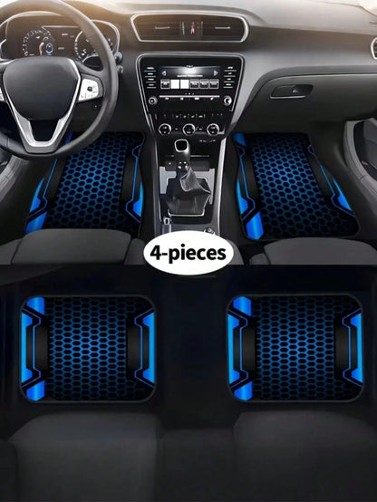 4pcs Car Floor Mat Set- 2D Printed Pattern- Creative Design- Tech-Style Border- Front & Rear Seat Mats- Interior Accessories & Foot Pad- Fit For Cars, SUVs- Fashionable Polyester Material