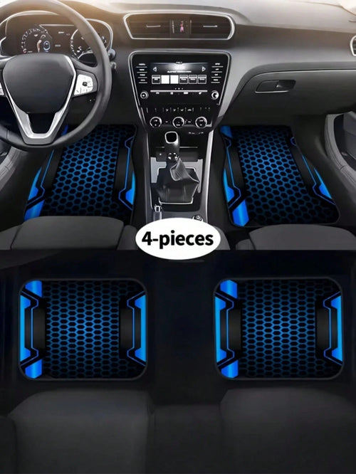 4pcs Car Floor Mat Set- 2D Printed Pattern- Creative Design- Tech-Style Border- Front & Rear Seat Mats- Interior Accessories & Foot Pad- Fit For Cars, SUVs- Fashionable Polyester Material