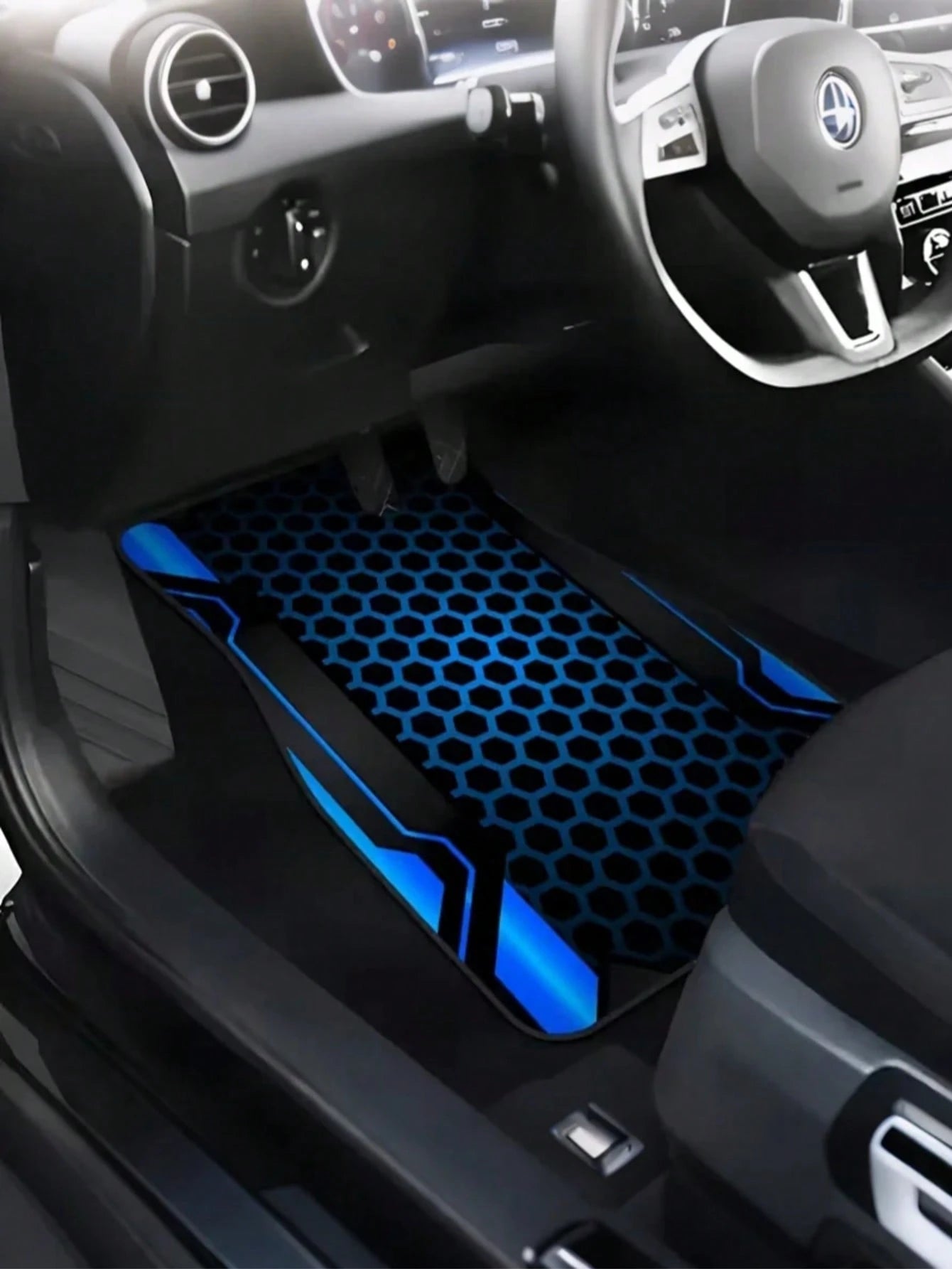 4pcs Car Floor Mat Set- 2D Printed Pattern- Creative Design- Tech-Style Border- Front & Rear Seat Mats- Interior Accessories & Foot Pad- Fit For Cars, SUVs- Fashionable Polyester Material