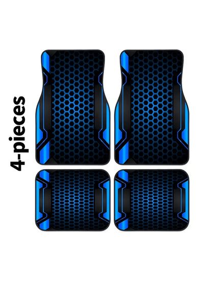 4pcs Car Floor Mat Set- 2D Printed Pattern- Creative Design- Tech-Style Border- Front & Rear Seat Mats- Interior Accessories & Foot Pad- Fit For Cars, SUVs- Fashionable Polyester Material
