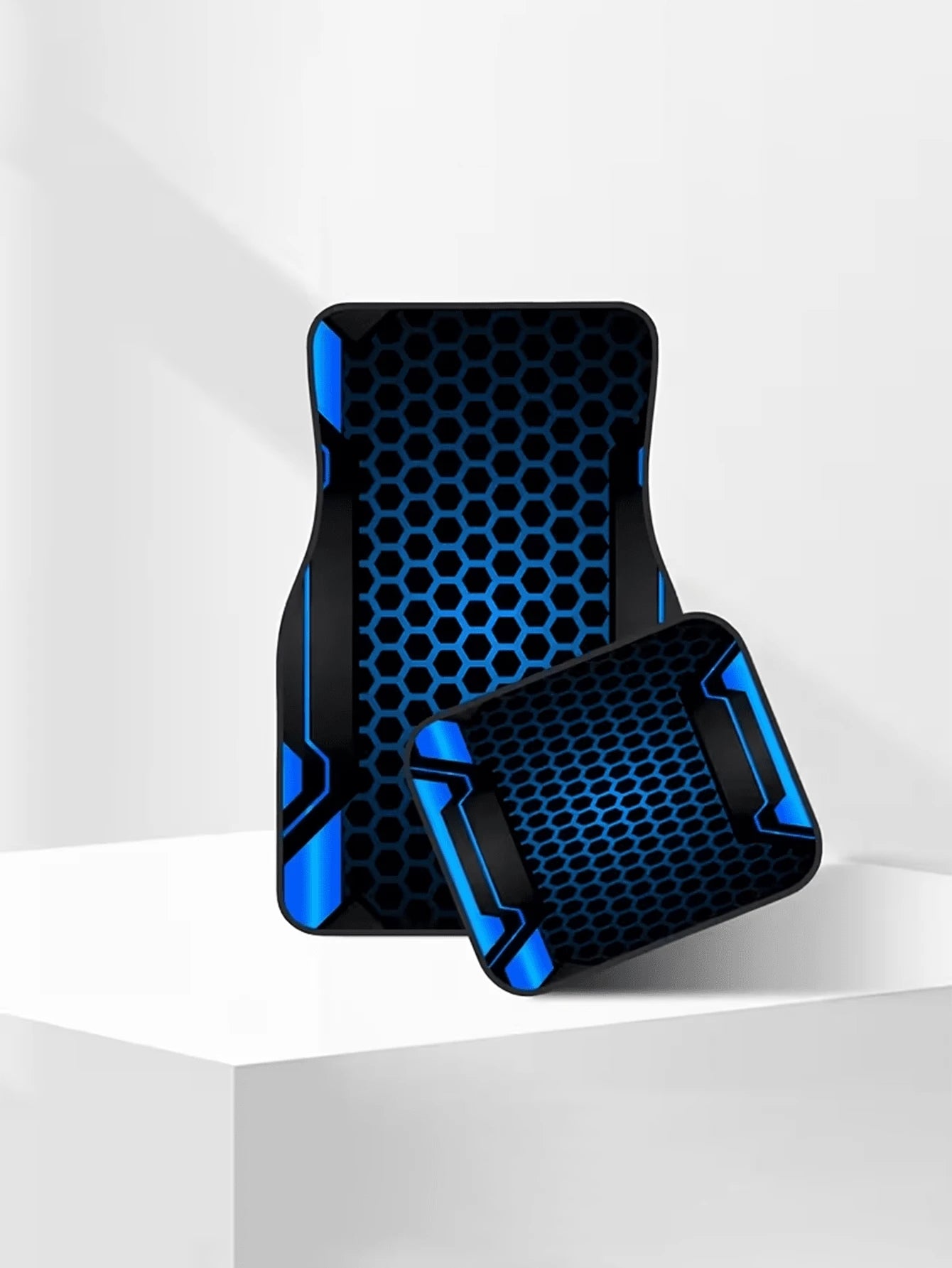 4pcs Car Floor Mat Set- 2D Printed Pattern- Creative Design- Tech-Style Border- Front & Rear Seat Mats- Interior Accessories & Foot Pad- Fit For Cars, SUVs- Fashionable Polyester Material