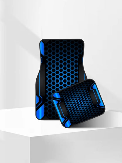 4pcs Car Floor Mat Set- 2D Printed Pattern- Creative Design- Tech-Style Border- Front & Rear Seat Mats- Interior Accessories & Foot Pad- Fit For Cars, SUVs- Fashionable Polyester Material