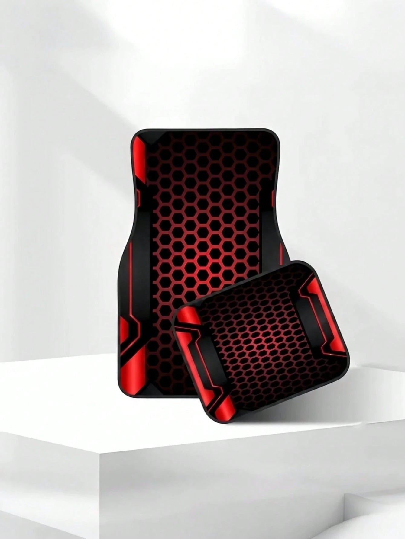 4pcs Car Floor Mat Set- 2D Printed Pattern- Creative Design- Tech-Style Border- Front & Rear Seat Mats- Interior Accessories & Foot Pad- Fit For Cars, SUVs- Fashionable Polyester Material