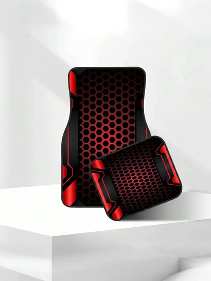 4pcs Car Floor Mat Set- 2D Printed Pattern- Creative Design- Tech-Style Border- Front & Rear Seat Mats- Interior Accessories & Foot Pad- Fit For Cars, SUVs- Fashionable Polyester Material