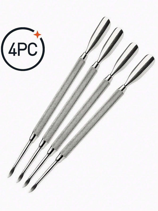 4Pcs Cuticle Pusher Double Sided- Sharp Edge Spoon Shaped Dual Ended Cuticle Pusher Remover Clean Stainless Steel Manicure Pedicure Manicure Care Tool,Nail Supplies,Nail Tools,Nail Art Tools,Back To