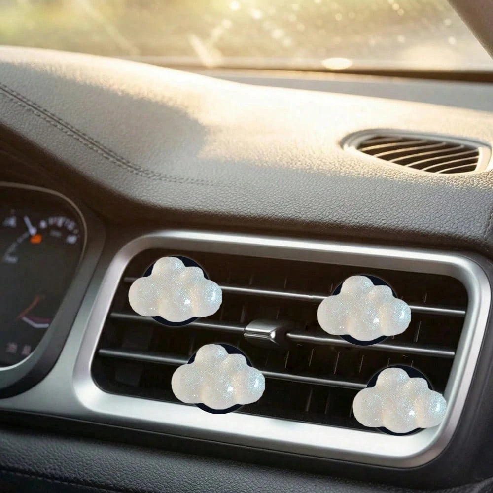 4pcs Fine Glitter Cloud Resin Car Air Vent Decor, Premium Elegant Minimalist, Suitable For Women's Car Interior Accessories, Holiday Gift Choice, Fragrance-Free- For Decoration Only