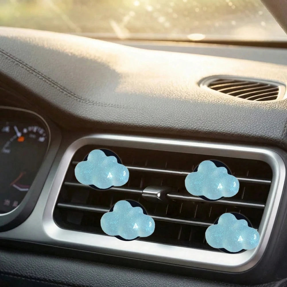 4pcs Fine Glitter Cloud Resin Car Air Vent Decor, Premium Elegant Minimalist, Suitable For Women's Car Interior Accessories, Holiday Gift Choice, Fragrance-Free- For Decoration Only