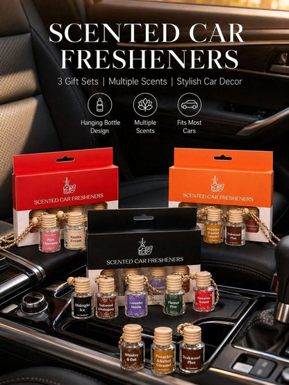 4pcs Hanging Car Air Freshener Gift Set, Luxury Car Air Freshener Pendant, Long-Lasting Scent Essential Oil Deodorizer, Cute Car Decor, Suitable For Women, Men, RV, Fashionable Car Interior Decoration