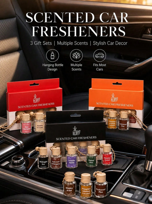 4pcs Hanging Car Air Freshener Gift Set, Luxury Car Air Freshener Pendant, Long-Lasting Scent Essential Oil Deodorizer, Cute Car Decor, Suitable For Women, Men, RV, Fashionable Car Interior Decoration