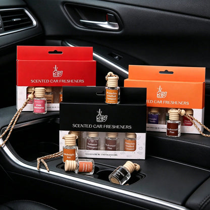 4pcs Hanging Car Air Freshener Gift Set, Luxury Car Air Freshener Pendant, Long-Lasting Scent Essential Oil Deodorizer, Cute Car Decor, Suitable For Women, Men, RV, Fashionable Car Interior Decoration