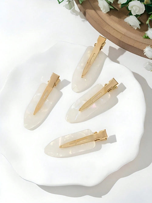 4pcs Ins Style Shell Color Sweet Seamless Bangs Clip, Candy Color Acetate Duck Clip, High-End Women Hair Clips