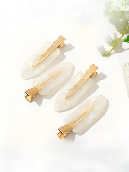 4pcs Ins Style Shell Color Sweet Seamless Bangs Clip, Candy Color Acetate Duck Clip, High-End Women Hair Clips