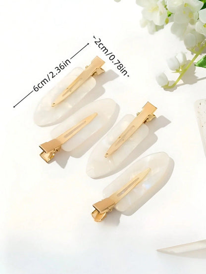 4pcs Ins Style Shell Color Sweet Seamless Bangs Clip, Candy Color Acetate Duck Clip, High-End Women Hair Clips