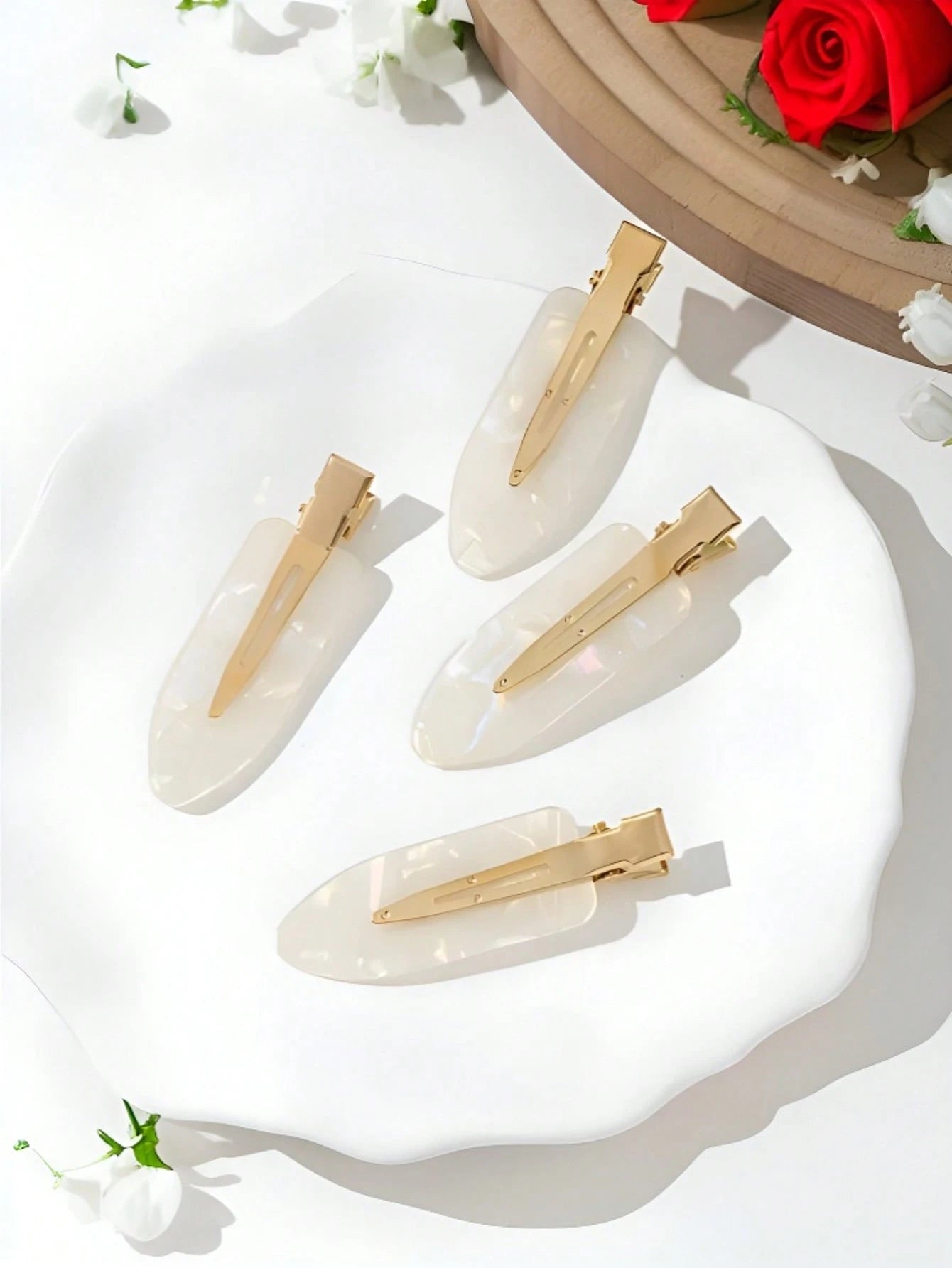 4pcs Ins Style Shell Color Sweet Seamless Bangs Clip, Candy Color Acetate Duck Clip, High-End Women Hair Clips