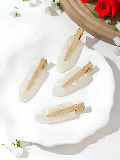 4pcs Ins Style Shell Color Sweet Seamless Bangs Clip, Candy Color Acetate Duck Clip, High-End Women Hair Clips