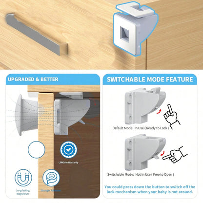 4pcs Magnetic Lock Set + 1 Key, Multi-Functional Home Use, Includes Installation Accessories, Invisible Safety Lock For Drawers, Cabinets, Parallel Doors