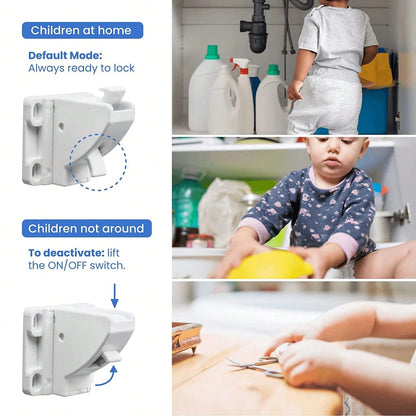 4pcs Magnetic Lock Set + 1 Key, Multi-Functional Home Use, Includes Installation Accessories, Invisible Safety Lock For Drawers, Cabinets, Parallel Doors