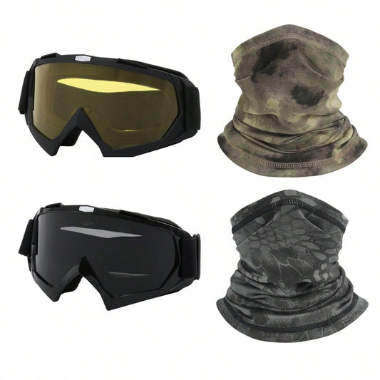 4pcs Outdoor Sports Gear Set: Windproof Goggles & Multifunctional Neck Gaiters, Ideal For Cycling, Hiking & Tactical Activities, Excellent For Wind/Dust Protection & Stylish Versatility