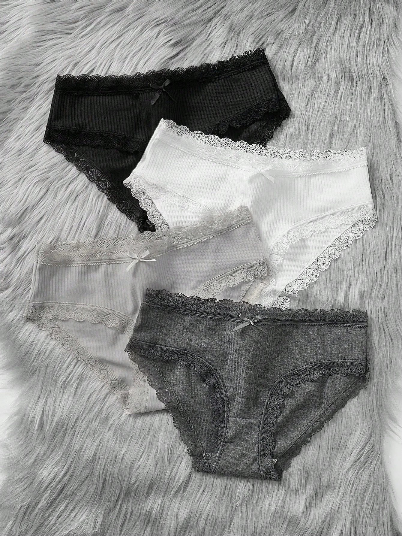 4pcs/Pack Teen Girl & Teen Girls Cute Simple Comfy Lace Ribbon Bowknot Decor Elastic Waist Bikini Panties