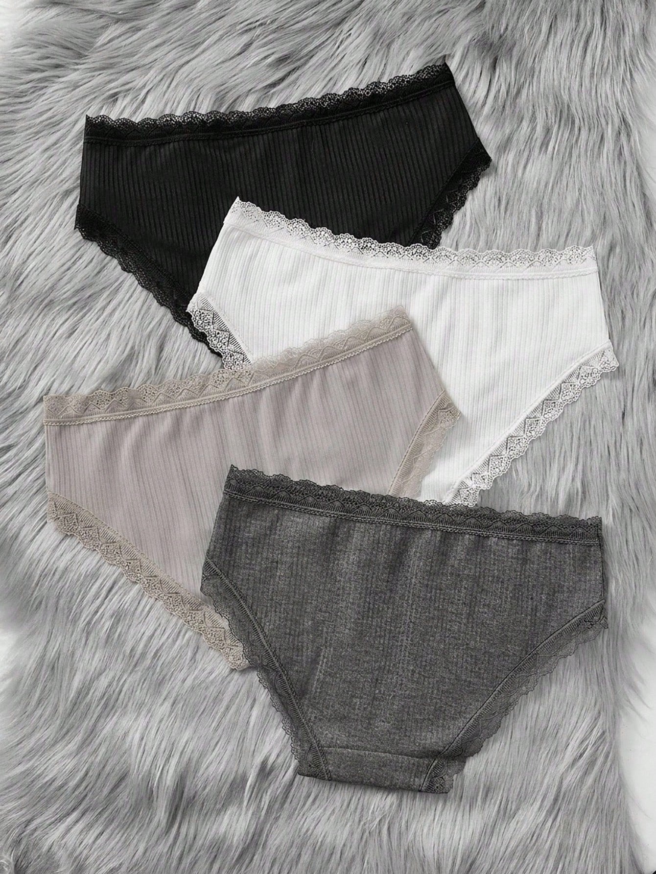 4pcs/Pack Teen Girl & Teen Girls Cute Simple Comfy Lace Ribbon Bowknot Decor Elastic Waist Bikini Panties