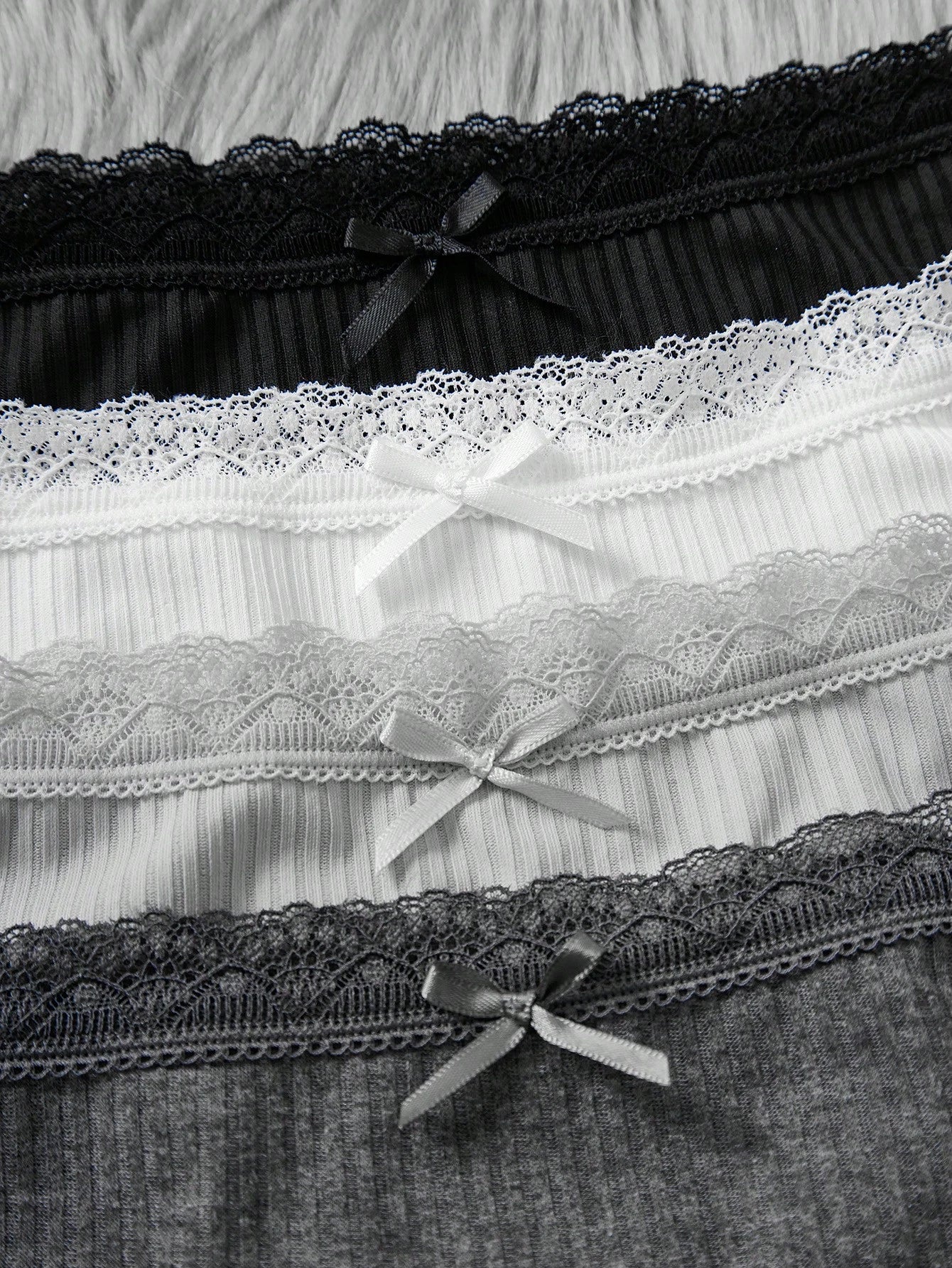 4pcs/Pack Teen Girl & Teen Girls Cute Simple Comfy Lace Ribbon Bowknot Decor Elastic Waist Bikini Panties