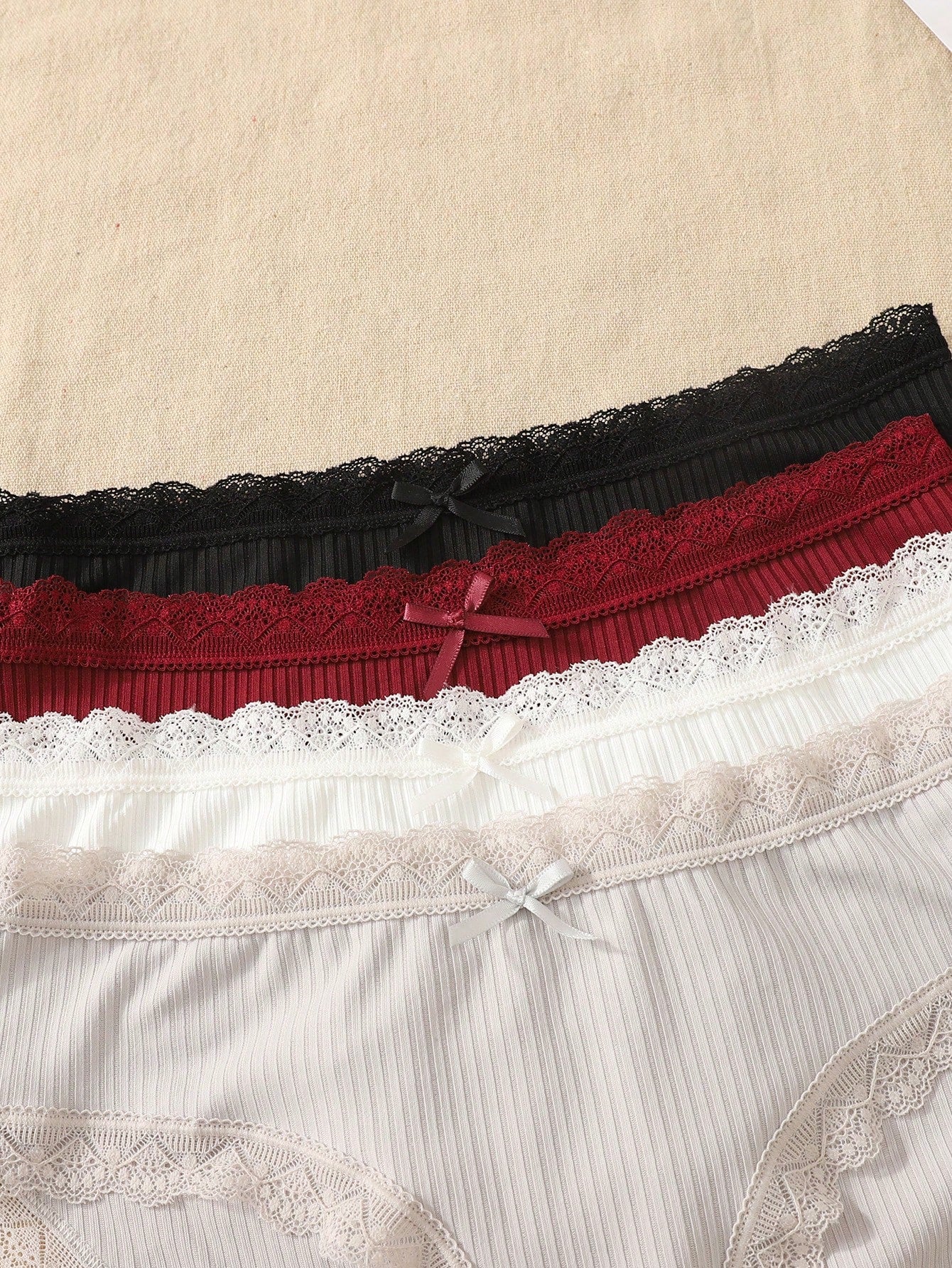 4pcs/Pack Teen Girl & Teen Girls Cute Simple Comfy Lace Ribbon Bowknot Decor Elastic Waist Bikini Panties