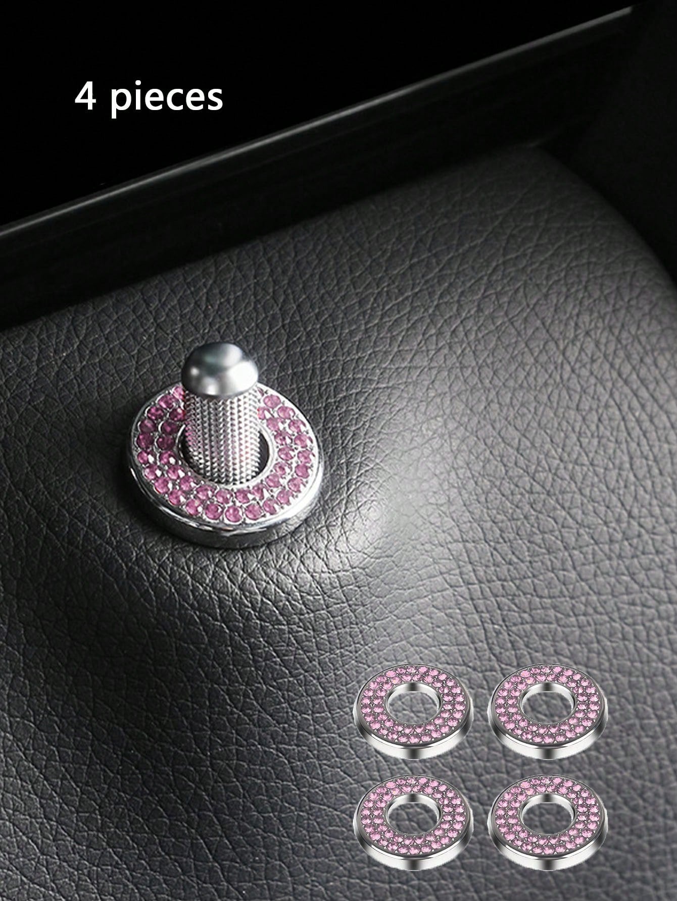 4pcs Pink Car Interior Door Lock Decoration Ring & Sticker & Handle Cover Compatible With Mercedes-benz C-class C200l Glc260 C260l Auto Accessories